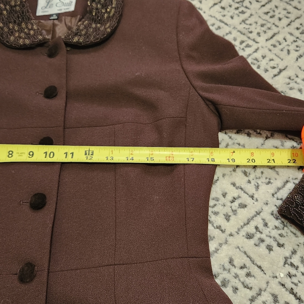 Le Suit Brown Wool Women's Blazer Velvet Buttons Beaded Collar & Cuffs Lined 8 - Picture 12 of 16